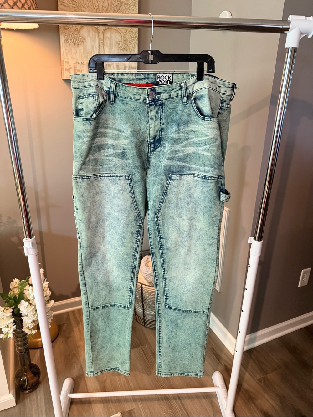 Slim Straight Acid-Wash Mint Jeans Rock Salt 40x32